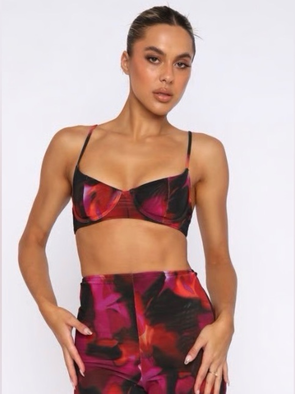 White Fox Boutique Rhythm Of The Night 2-piece Pants & Bra Top in Pink Flame